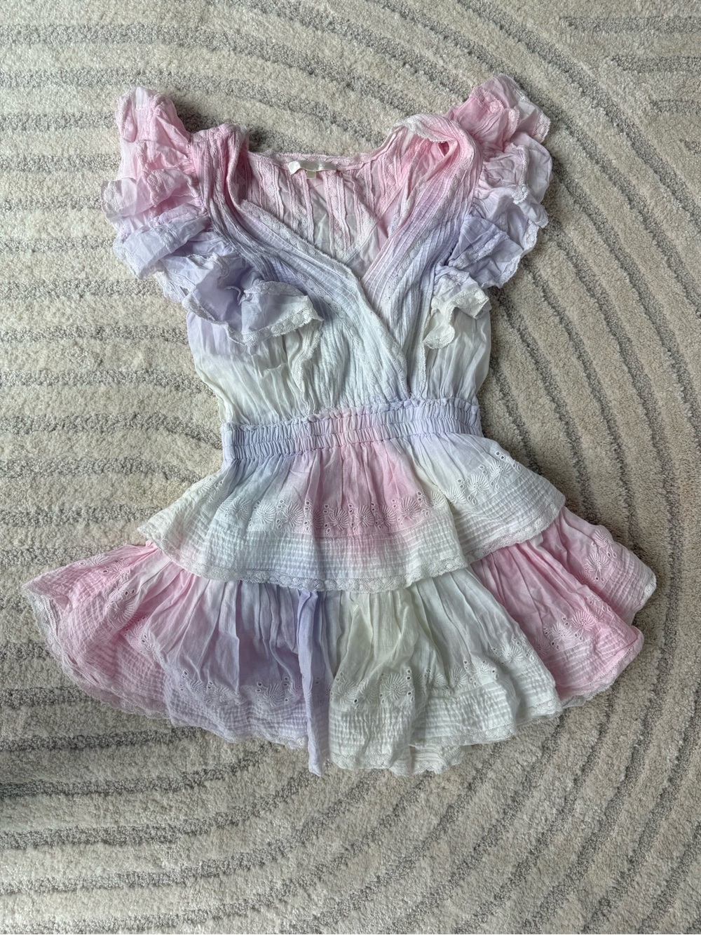 LoveShackFancy Pastel Tie-Dye Ruffle Mini Dress - Pink, Lavender, Cream
